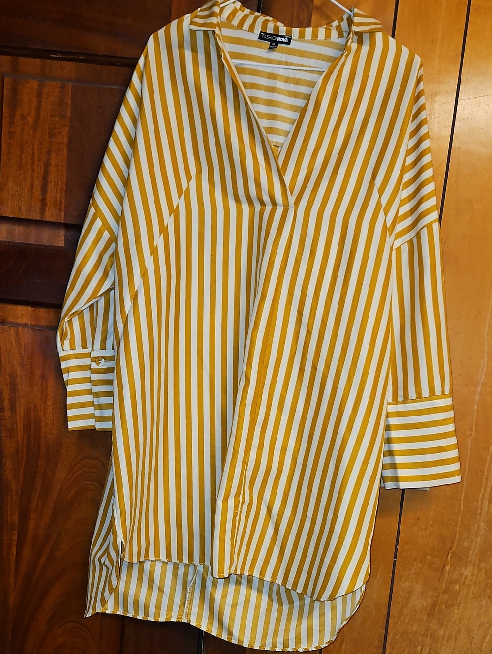 Fashion Nova Mustard and White Striped Oversized Tunic